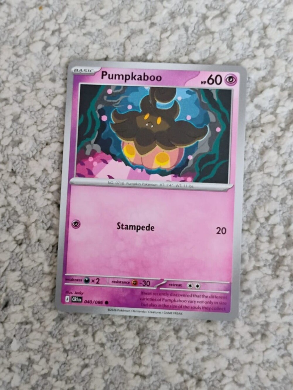 POKEMON TCG Card Pumpkaboo Chaos Rising 040/086 PZ
